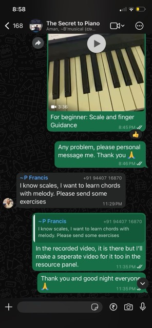 Student activity WhatsApp — The Secret to Piano